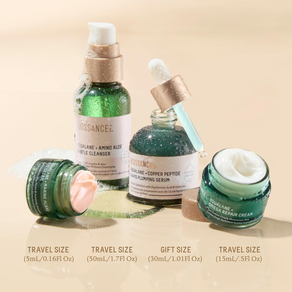BIOSSANCE Plump and Hydrate Skincare Set packaging displayed