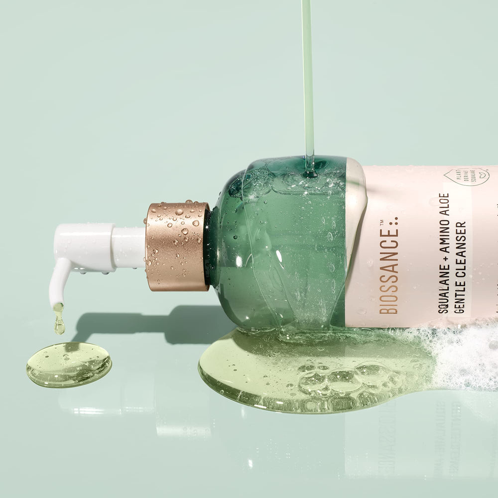 BIOSSANCE cleanser pump dispenser shown for easy daily use
