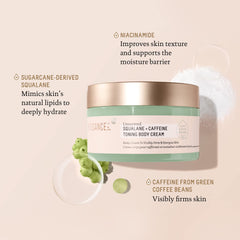 Application demo for thighs and abdomen with BIOSsance Squalane Caffeine Toning Body Cream