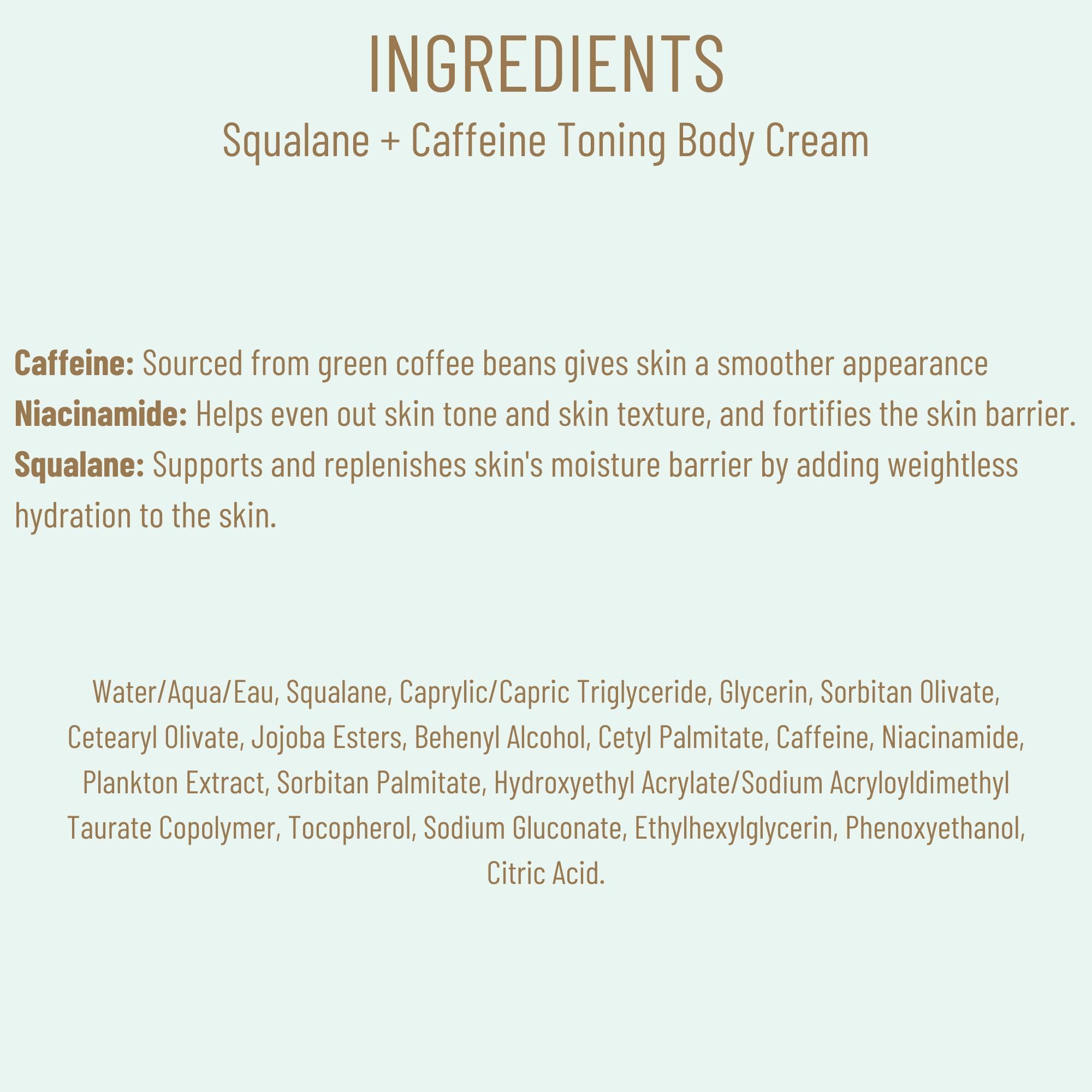 Packaging of BIOSsance Squalane Caffeine Toning Body Cream emphasizes recyclability and eco-conscious care