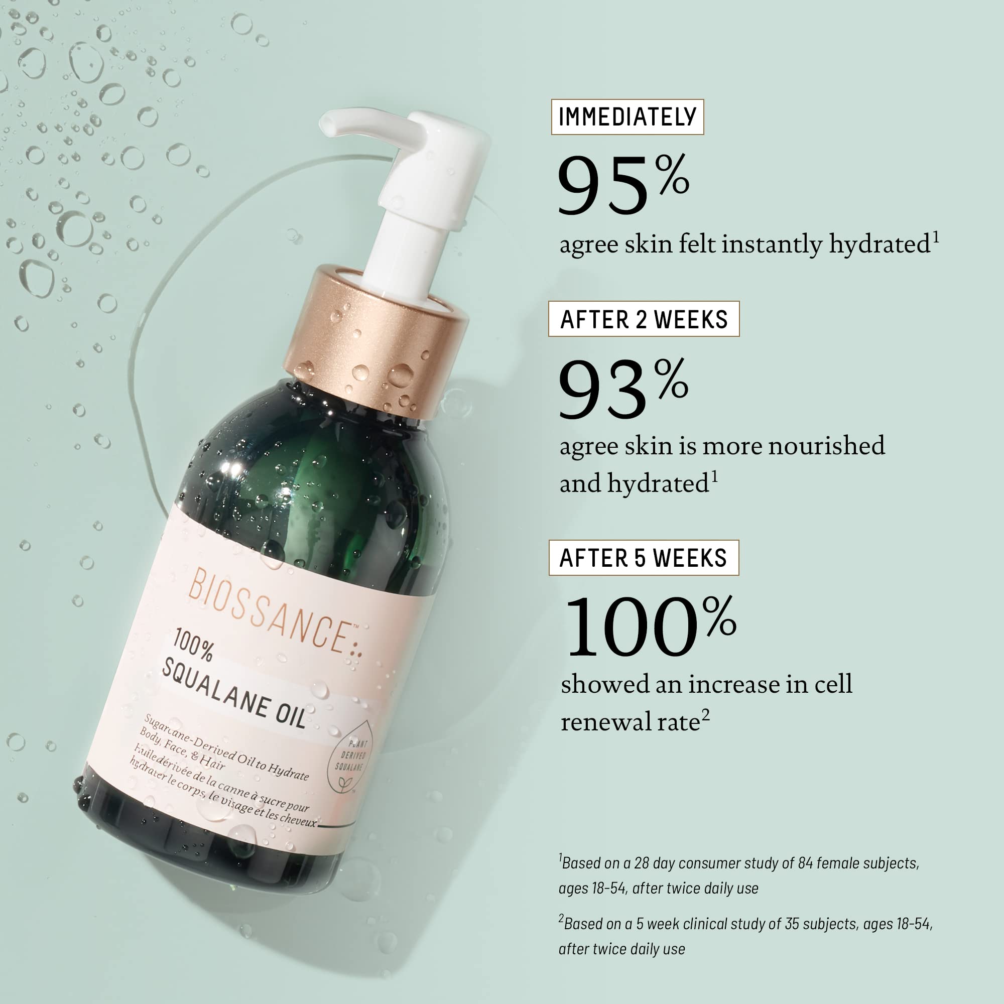 BIOSSANCE Squalane on hair helps smooth frizz and add shine.