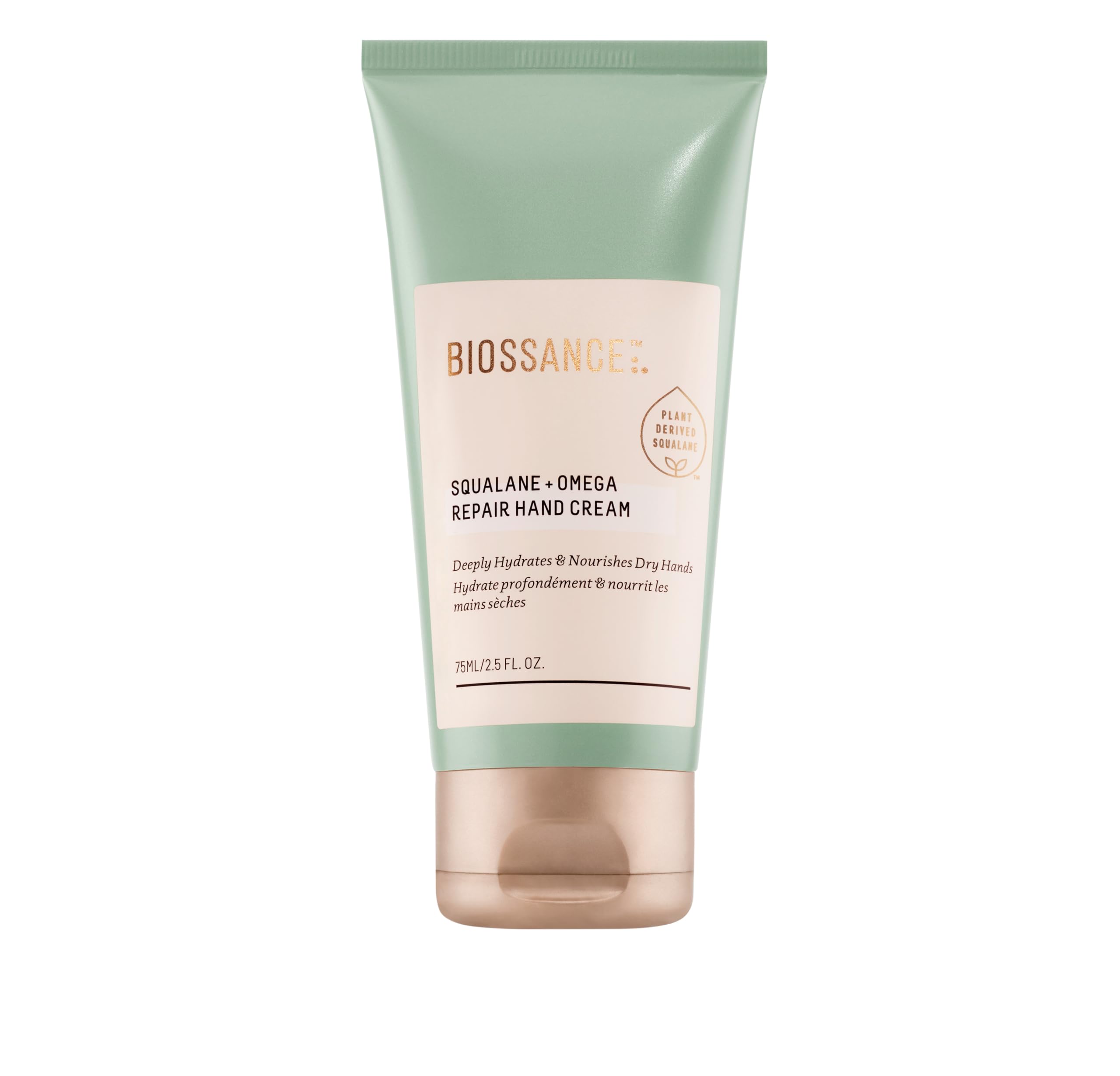 BIOSSANCE Squalane Omega Repair Hand Cream tube delivers deep hydration