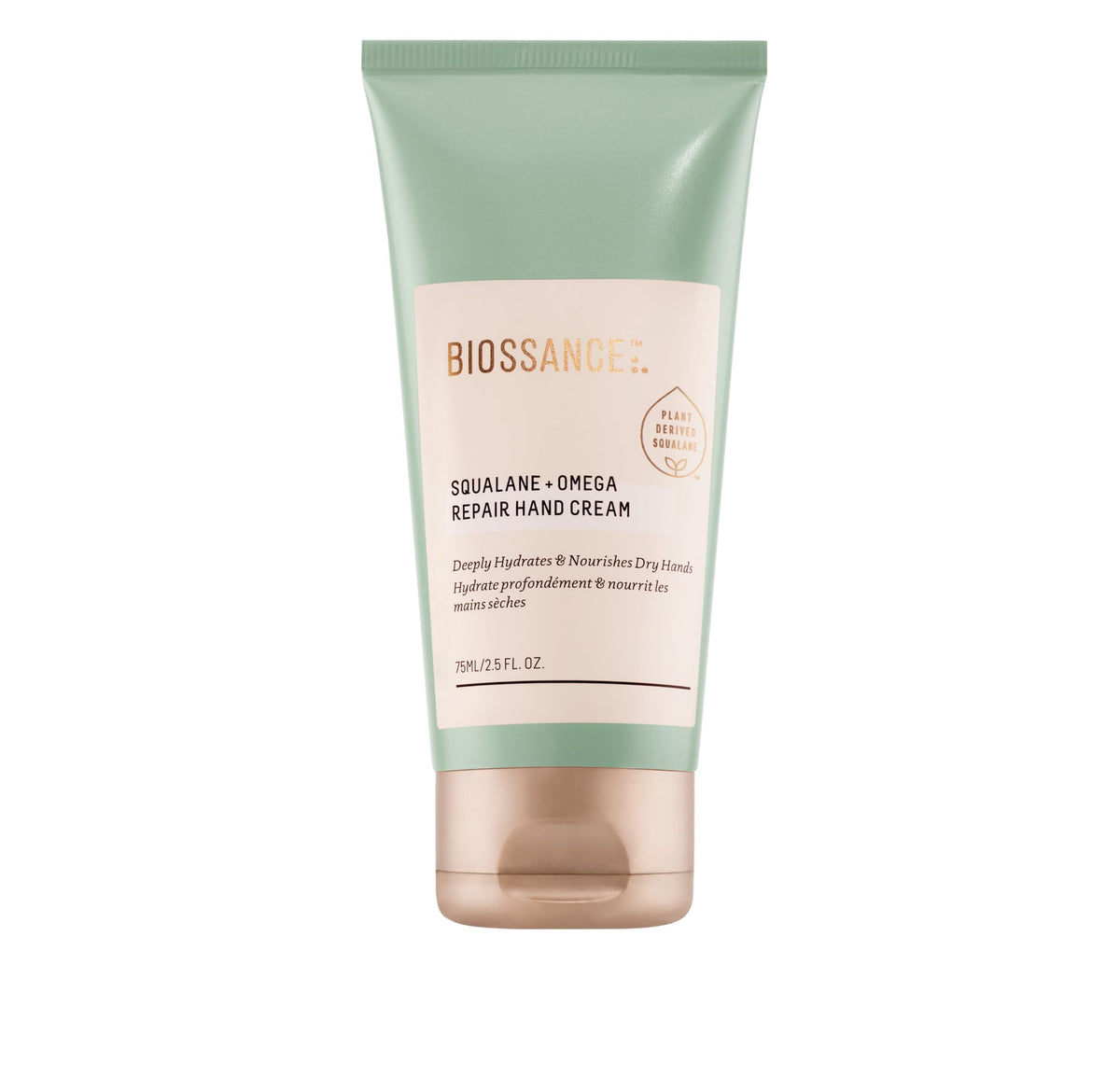 BIOSSANCE Squalane Omega Repair Hand Cream tube delivers deep hydration
