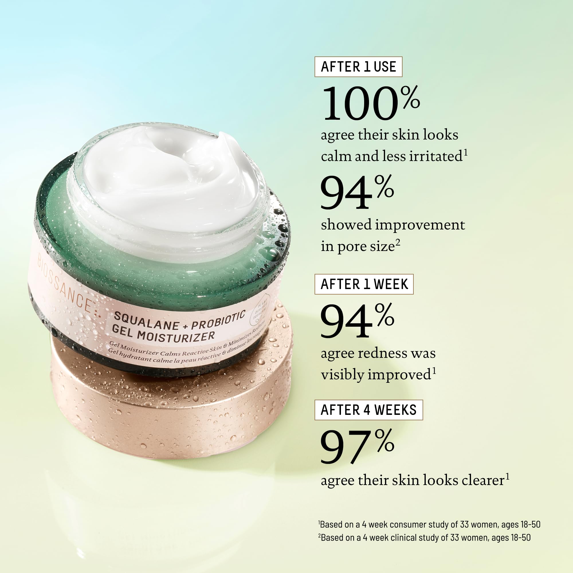 Biossance Squalane + Probiotic Gel Moisturizer application scene for daily use.