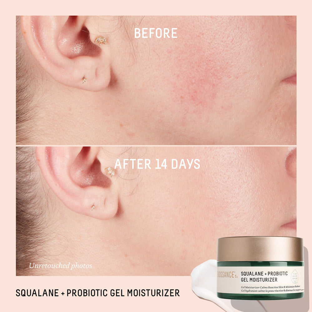 Biossance Squalane + Probiotic Gel Moisturizer packaging front with clean design.