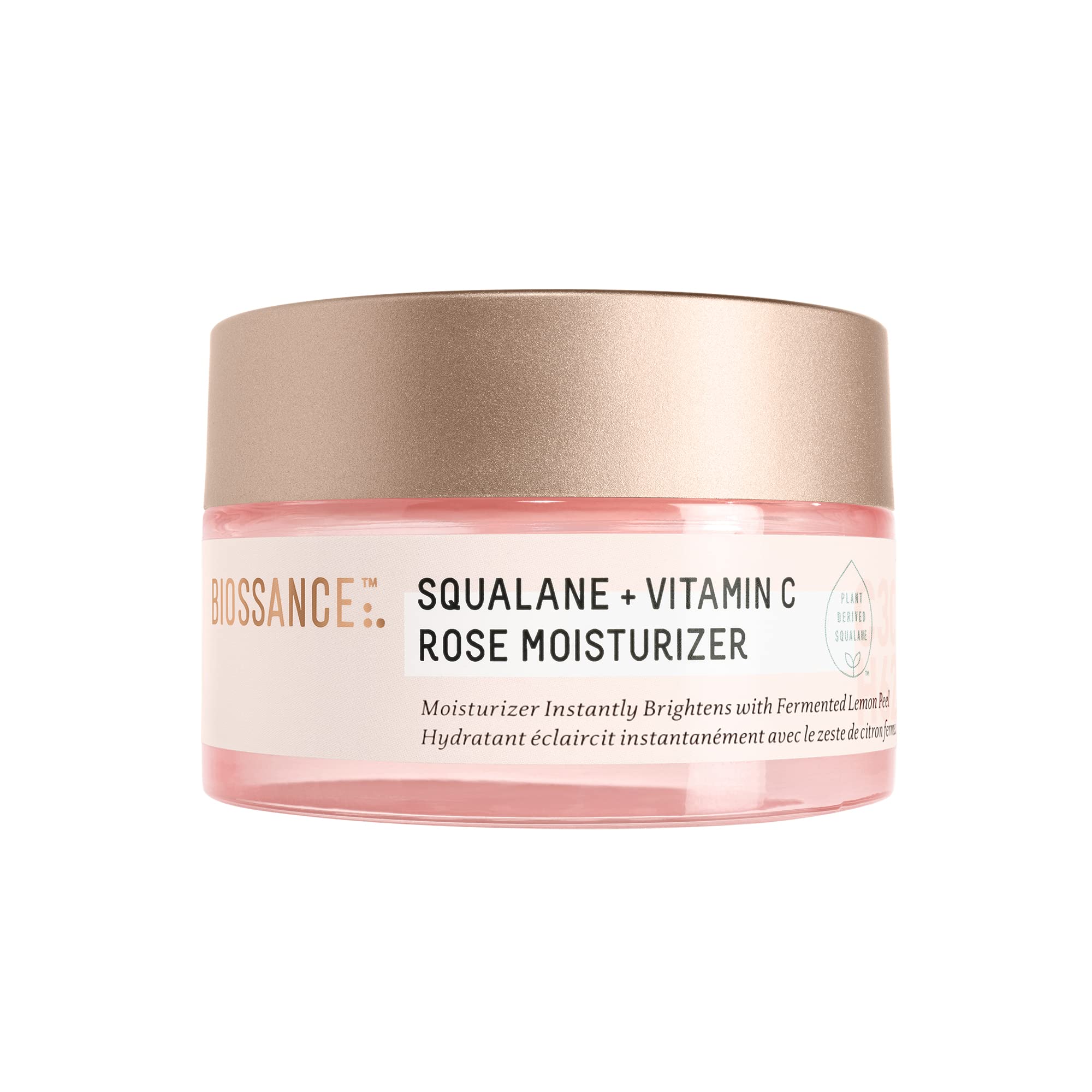 BIOSSANCE Squalane + Vitamin C Rose Moisturizer bottle pump for daily hydration