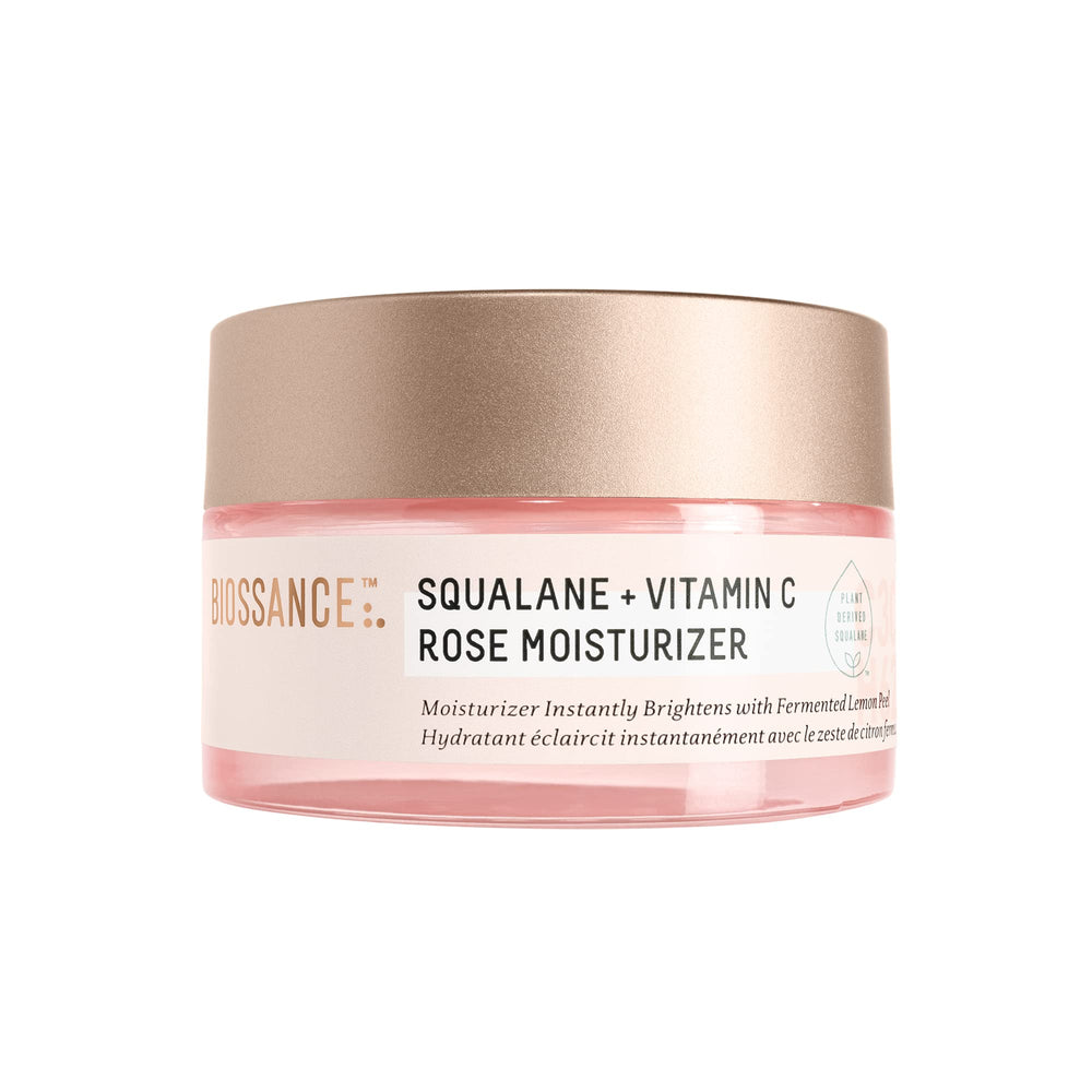 BIOSSANCE Squalane + Vitamin C Rose Moisturizer bottle pump for daily hydration
