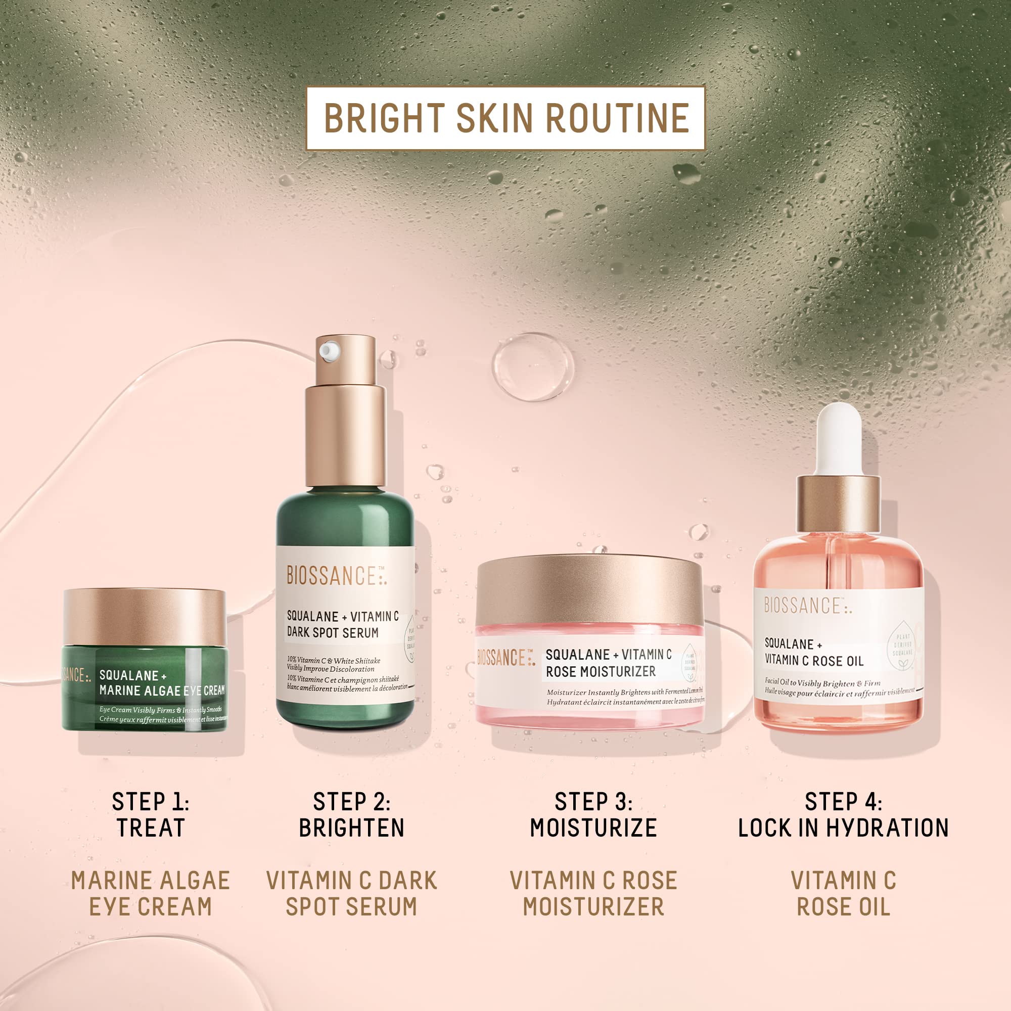 Day and night use visualization of BIOSSANCE Squalane + Vitamin C Rose Moisturizer