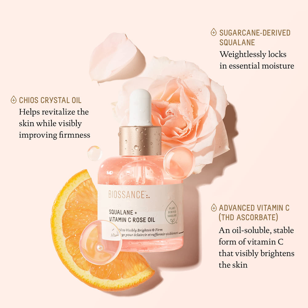 BIOSSANCE Squalane + Vitamin C Rose Oil texture swatch reveals a light finish.
