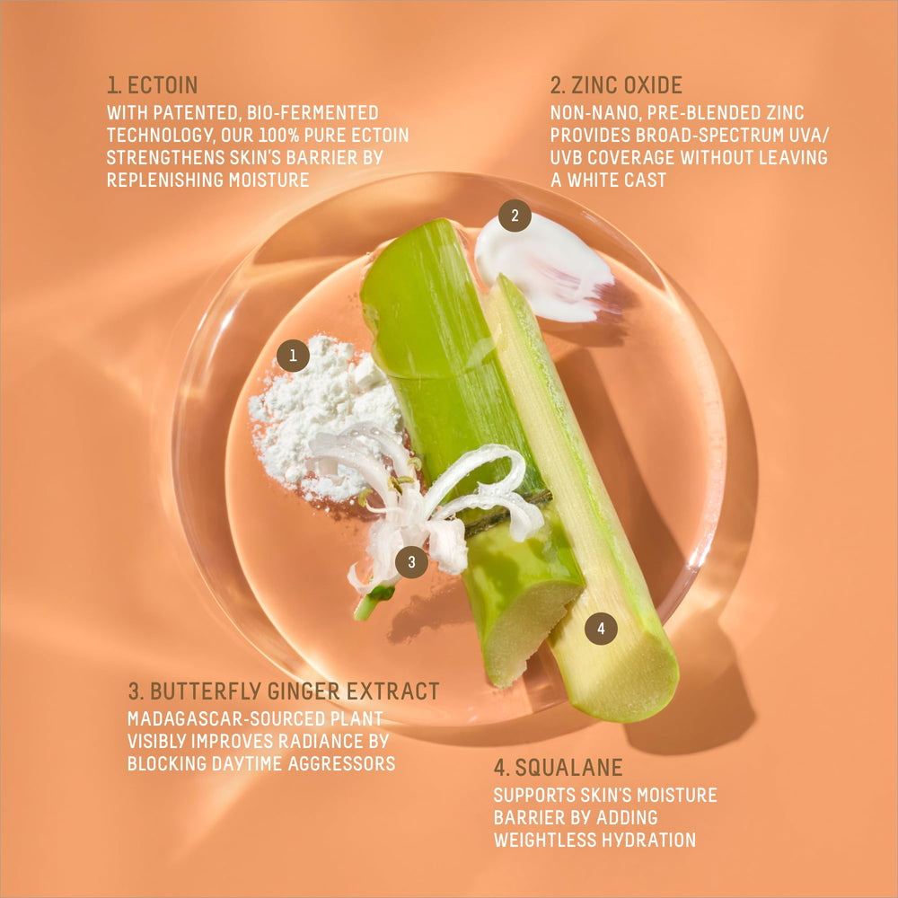 BIOSSANCE Squalane + Zinc sunscreen swatch showing lightweight texture.