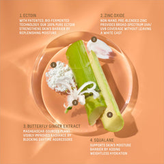 BIOSSANCE Squalane + Zinc sunscreen swatch showing lightweight texture.