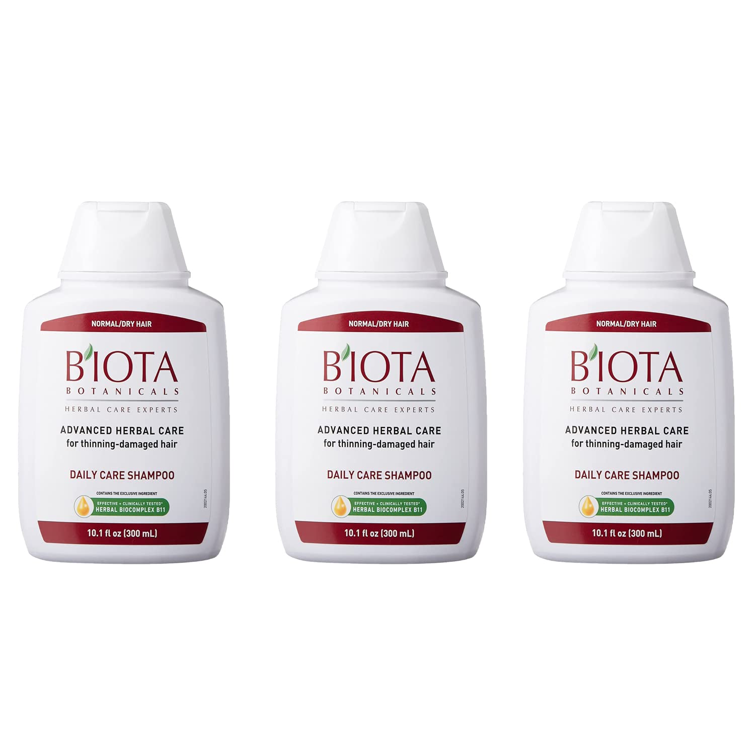 Biota Daily Care Shampoo bottle front showing herbal formula for thinning hair