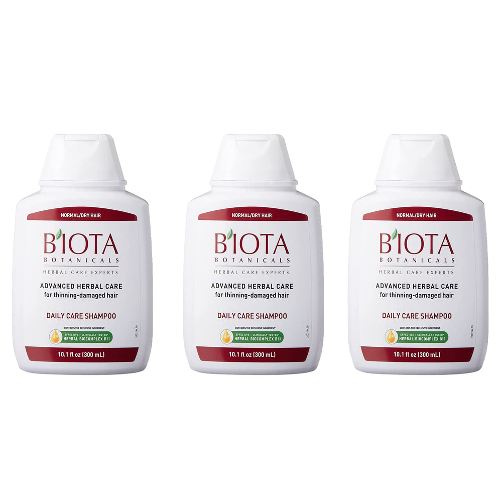 Biota Daily Care Shampoo bottle front showing herbal formula for thinning hair