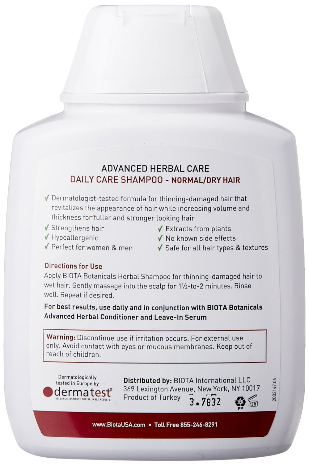 Biota Botanicals Daily Care Shampoo label close-up highlighting Herbal BioComplex B11