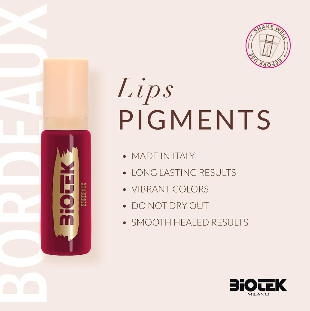 Biotek Bordeaux lip pigment swatches on skin for color preview.