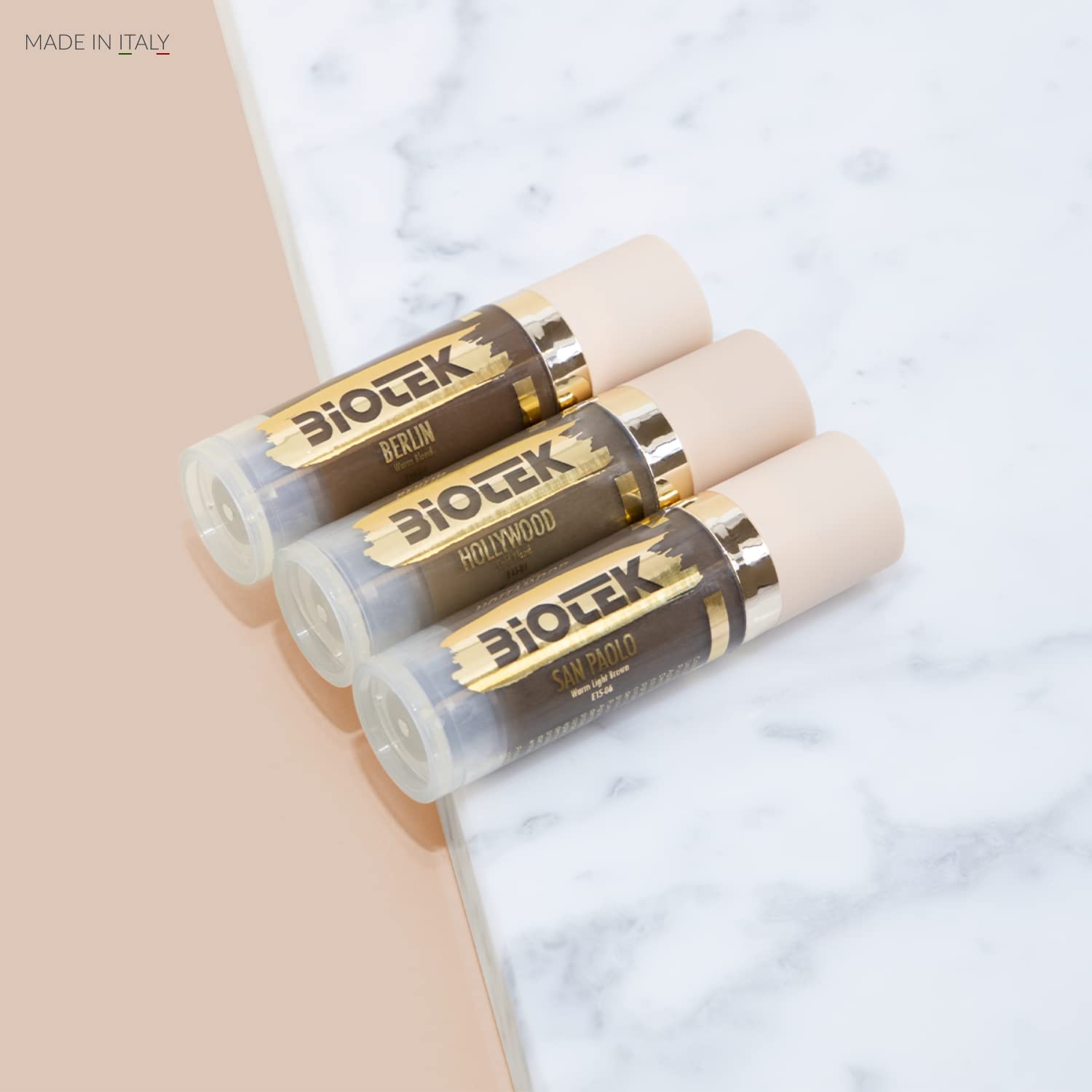 Biotek brow pigment kit close-up, Italian-made set in a compact airless bottle