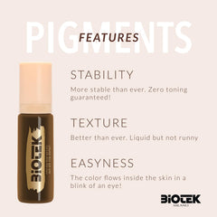 Biotek inorganic liquid brow pigment packaging label shows Made in Italy quality.