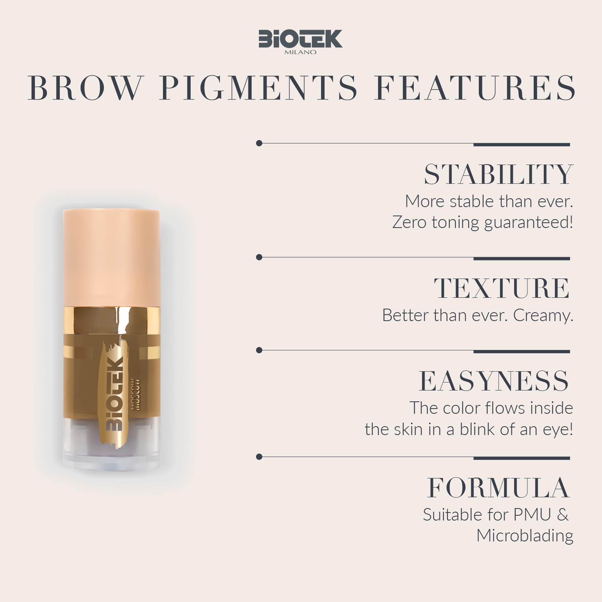 Biotek Moscow brow pigment neutral blond supports PMU and microblading applications.
