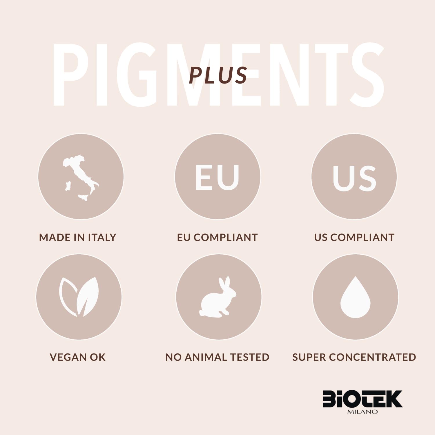 Biotek white pigment label indicates Italy-made, high-quality production