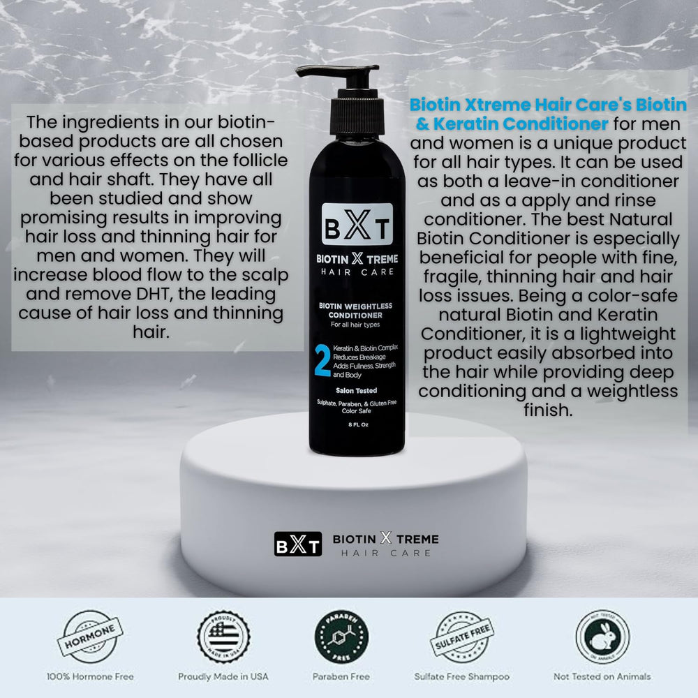 Hair shaft close-up after Biotin X Treme conditioner showing smoother texture and shine