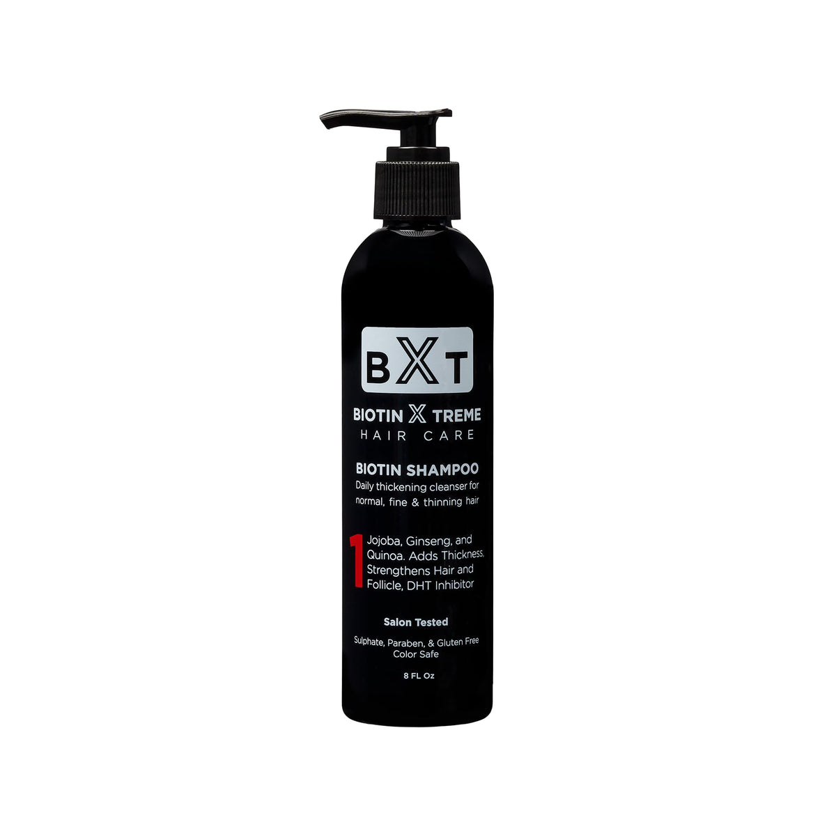 Biotin X Treme Hair shampoo bottle on display, color-safe formula for everyday use.