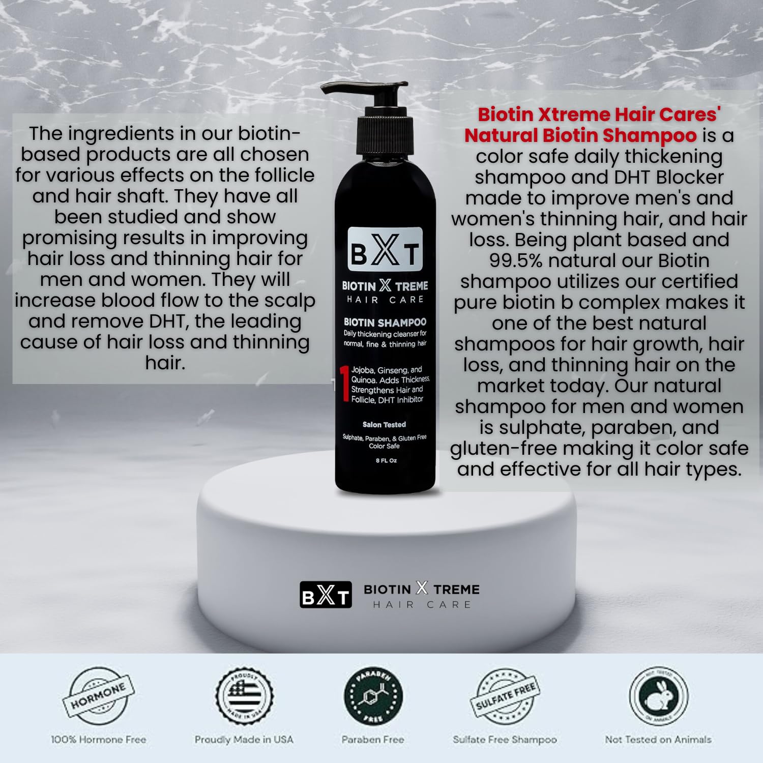 Biotin X Treme Shampoo being applied to wet hair during daily routine.