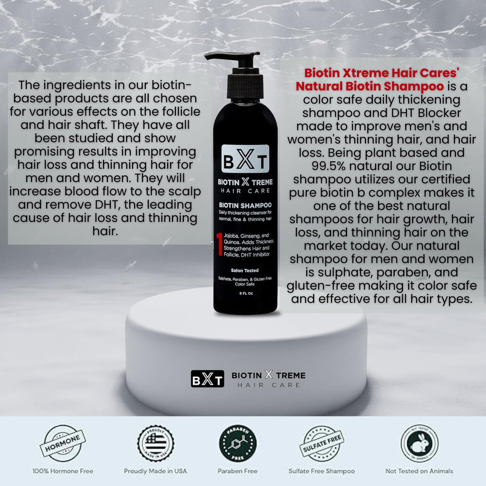 Biotin X Treme Shampoo being applied to wet hair during daily routine.