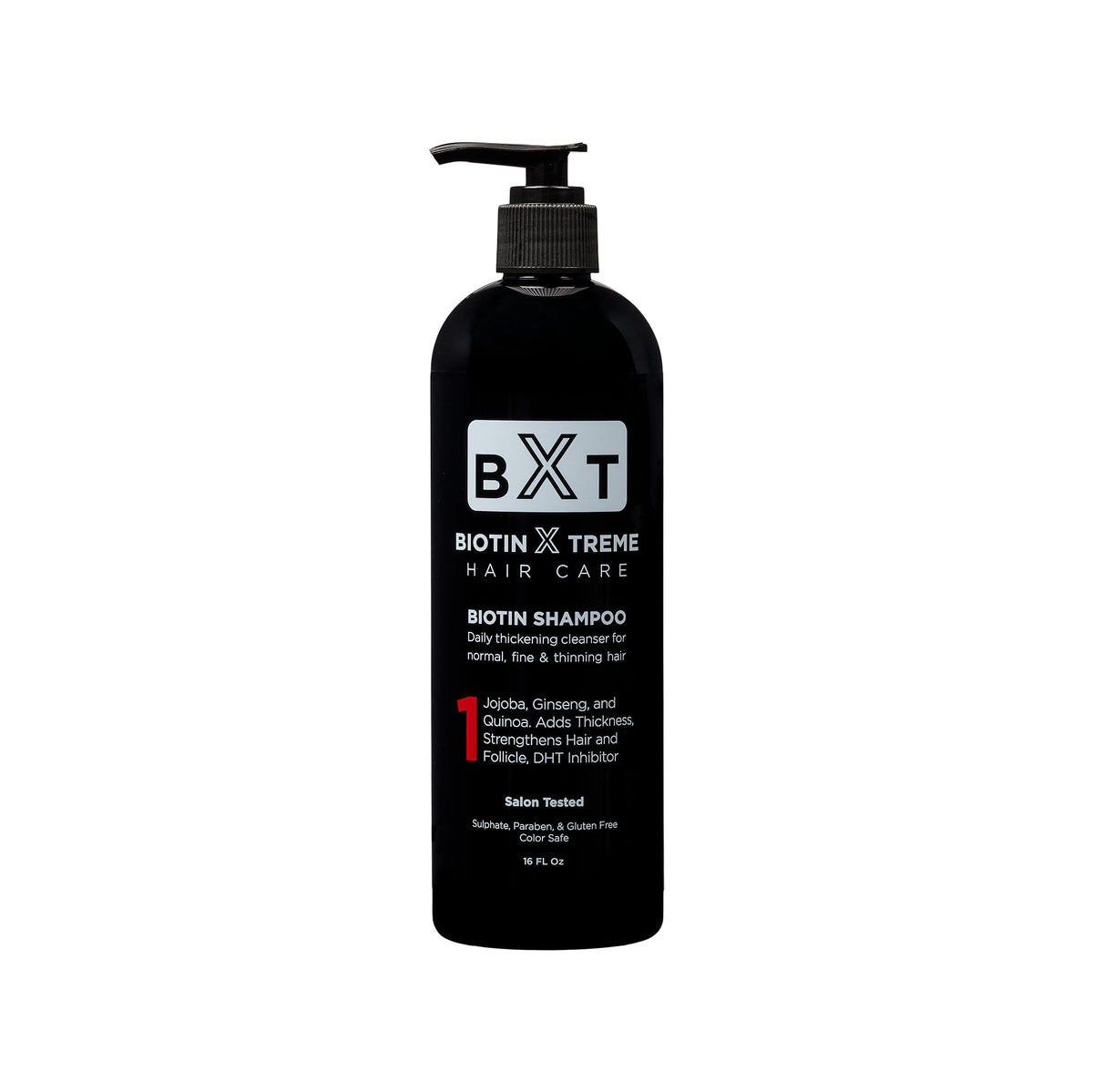 Biotin X Treme Shampoo bottle-front showing color-safe, sulfate-free formula.