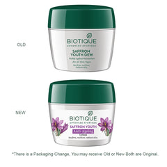 Biotique Saffron Youth Anti-Ageing Cream packaging and design showcasing natural botanicals.