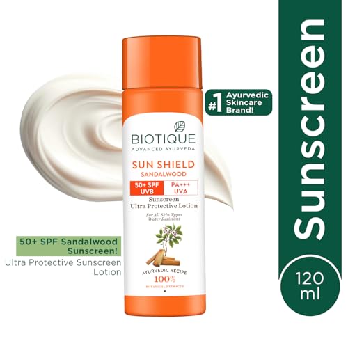 Biotique Sandalwood SPF 50+ sunscreen pump enabling quick, even application.