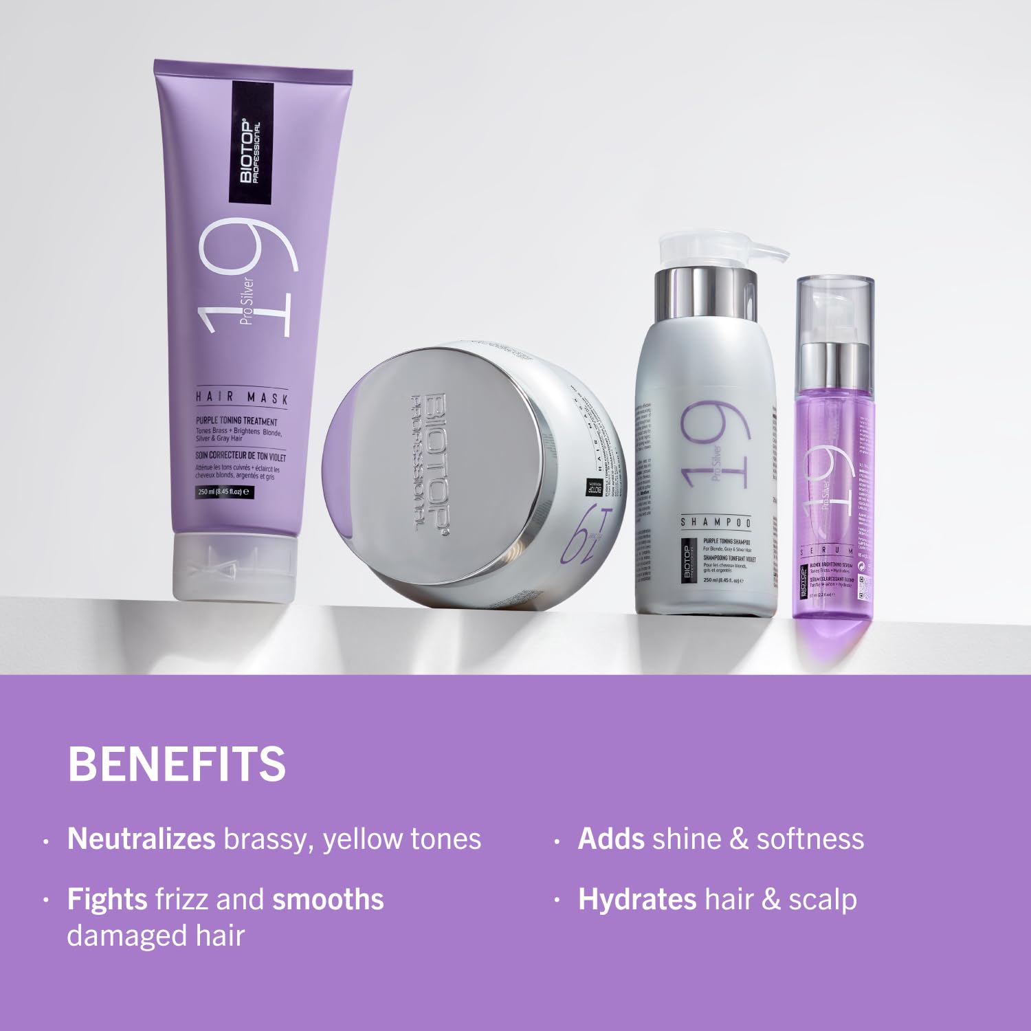 Biotop Professional 19 Pro Silver Shampoo applying to damp hair for even tone