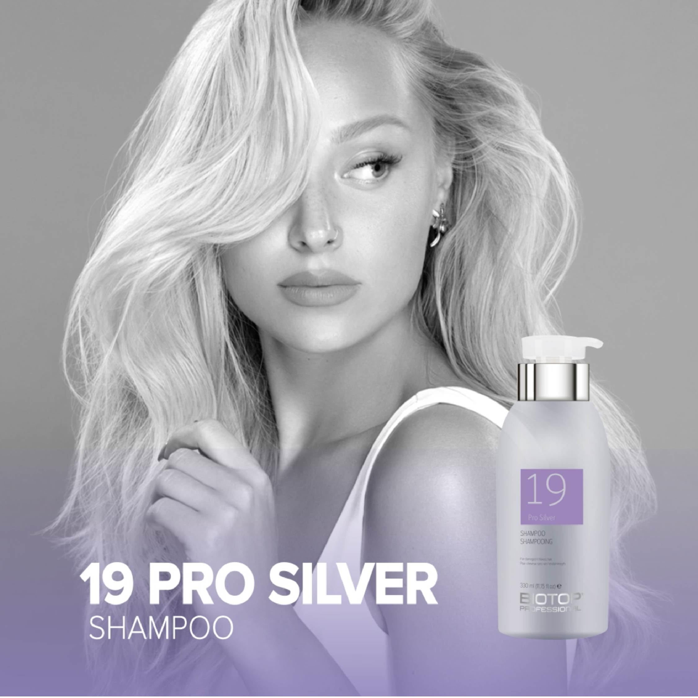 Biotop Professional 19 Pro Silver Shampoo lathering on hair to refresh color