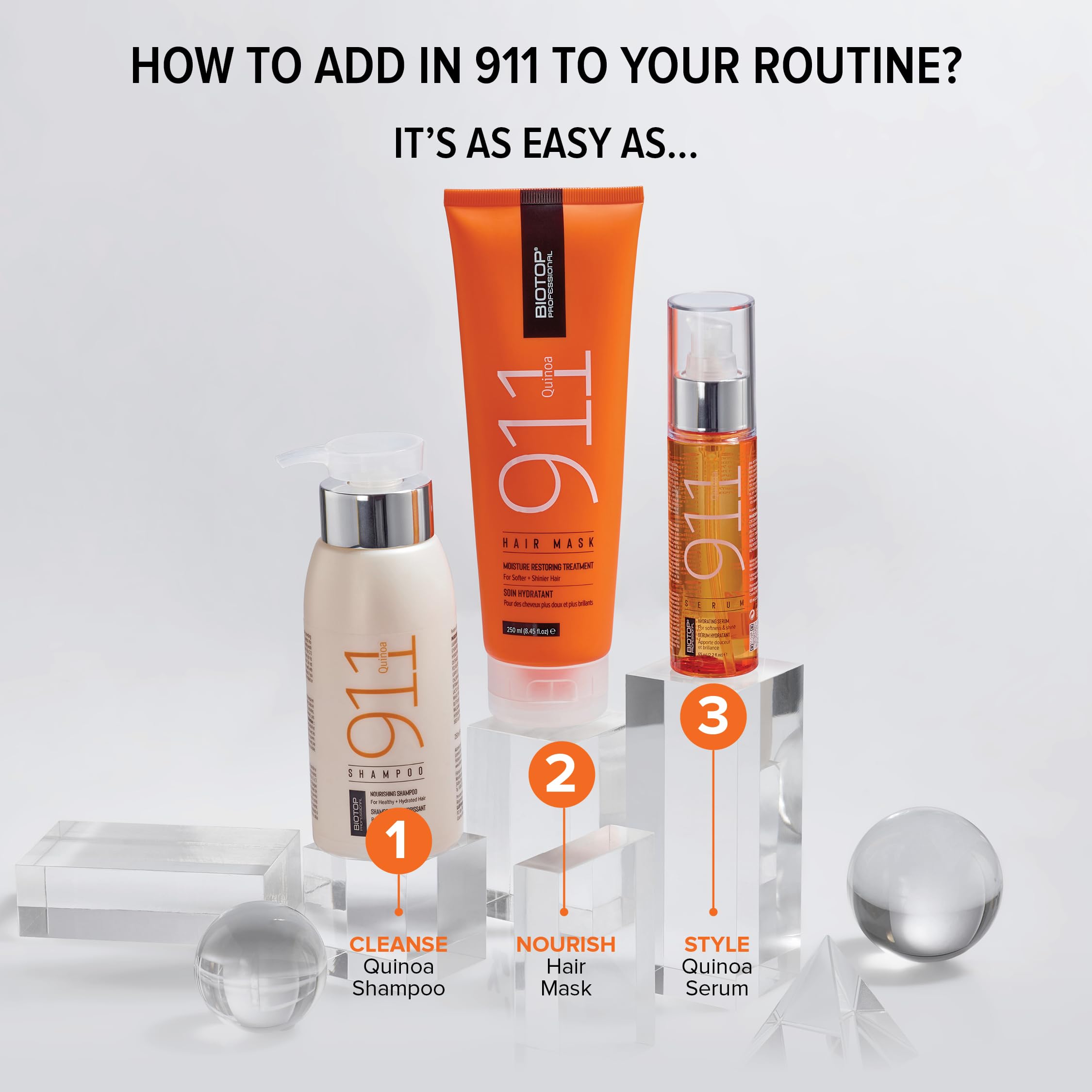 Biotop Professional 911 Quinoa Hair Repair Oil massaged through hair ends for smoothness
