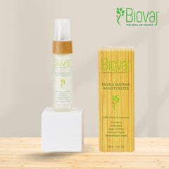 Biovaj Invigorating Moisturizer texture close-up highlights silky, plant-based nourishment.