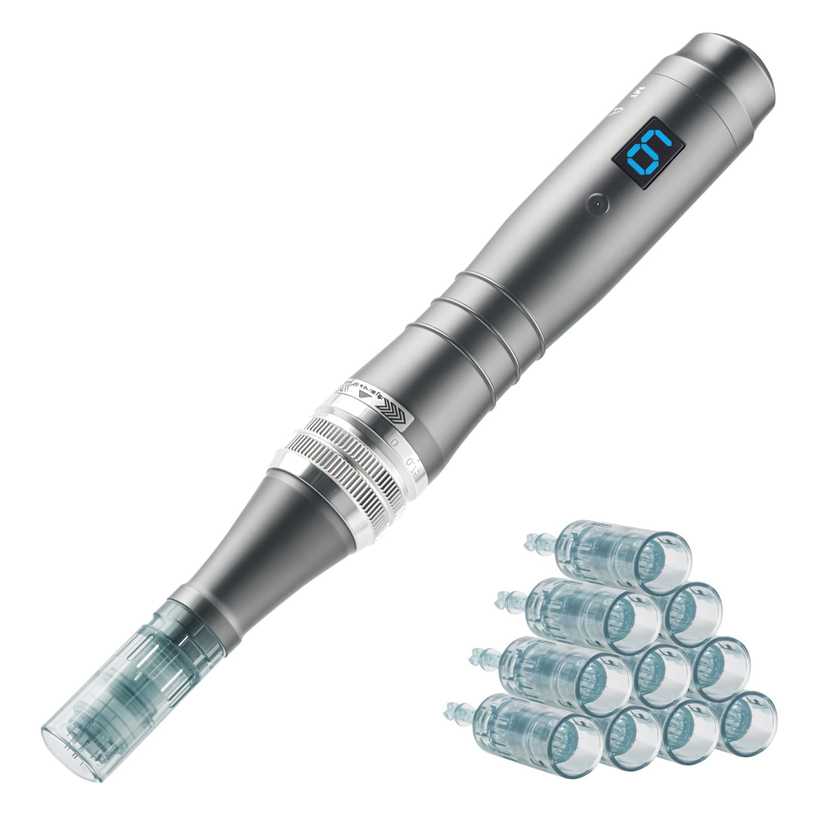 Bird Here Derma Roller Pen front view, compact for at-home sessions.