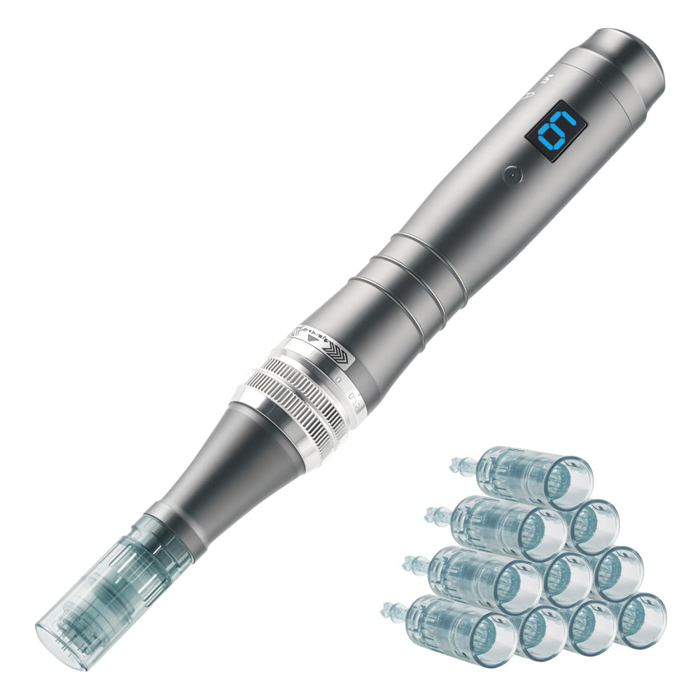 Bird Here Derma Roller Pen front view, compact for at-home sessions.