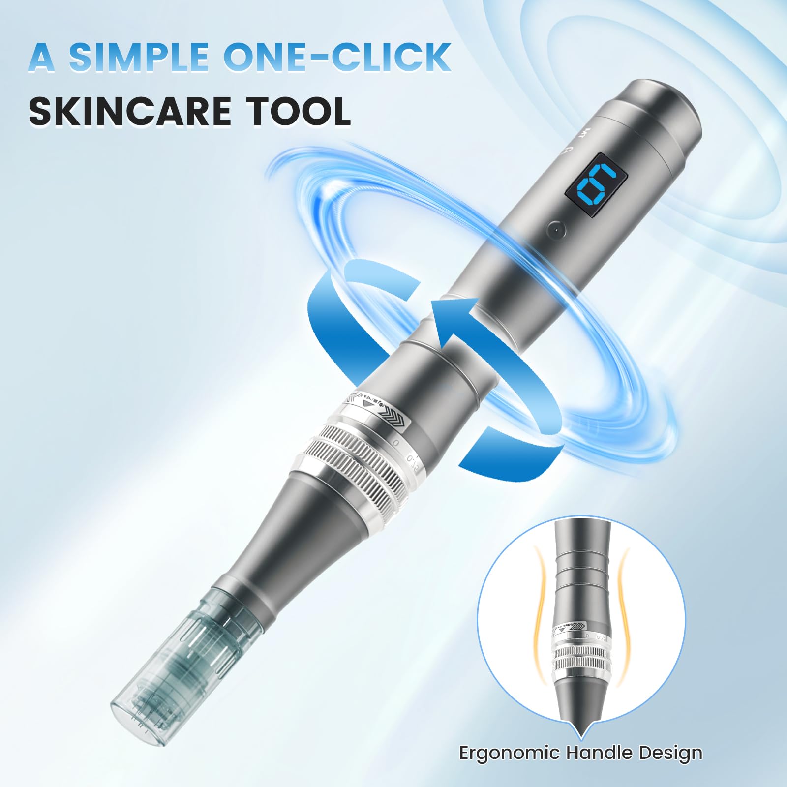 Bird Here Derma Roller Pen in use demonstrates simple one-button operation.