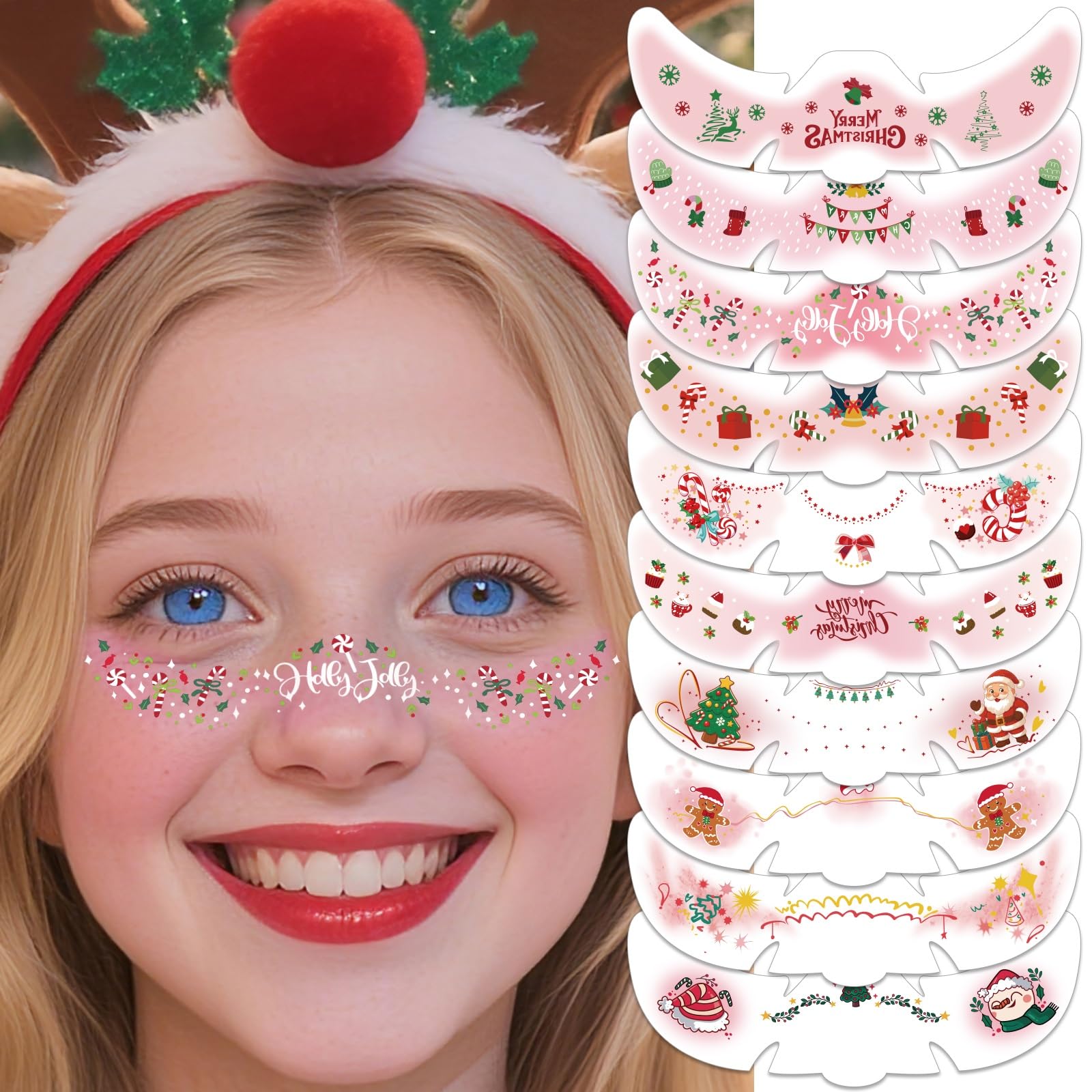 Bisonful glitter freckles Christmas patterns close-up for festive face decoration