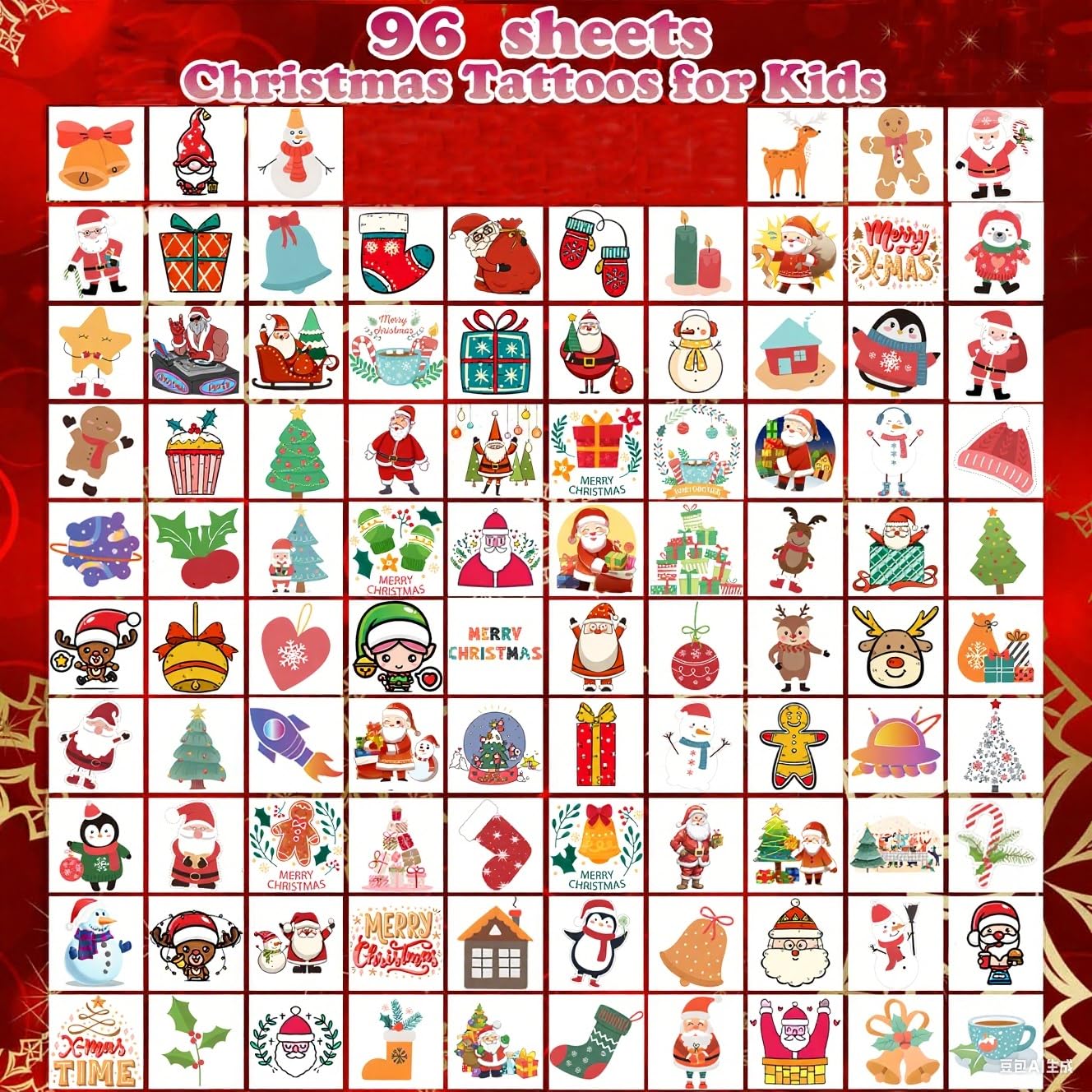Bisonful Christmas party tattoos with Santa and trees for party favors