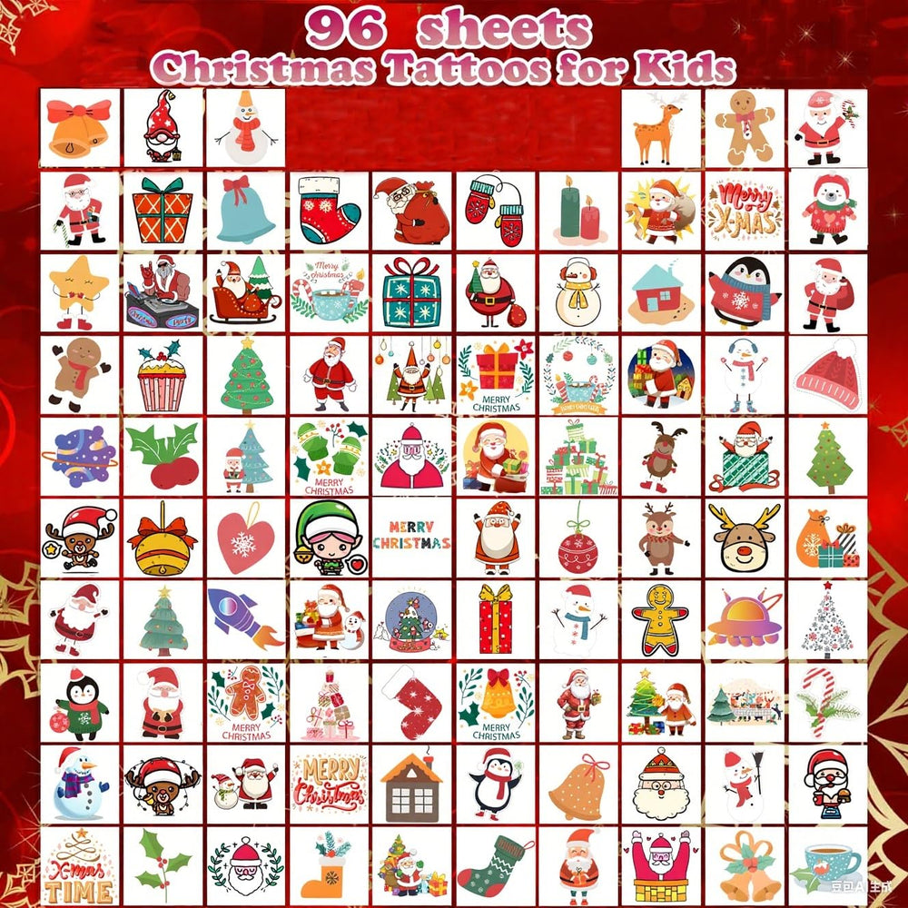 Bisonful Christmas party tattoos with Santa and trees for party favors