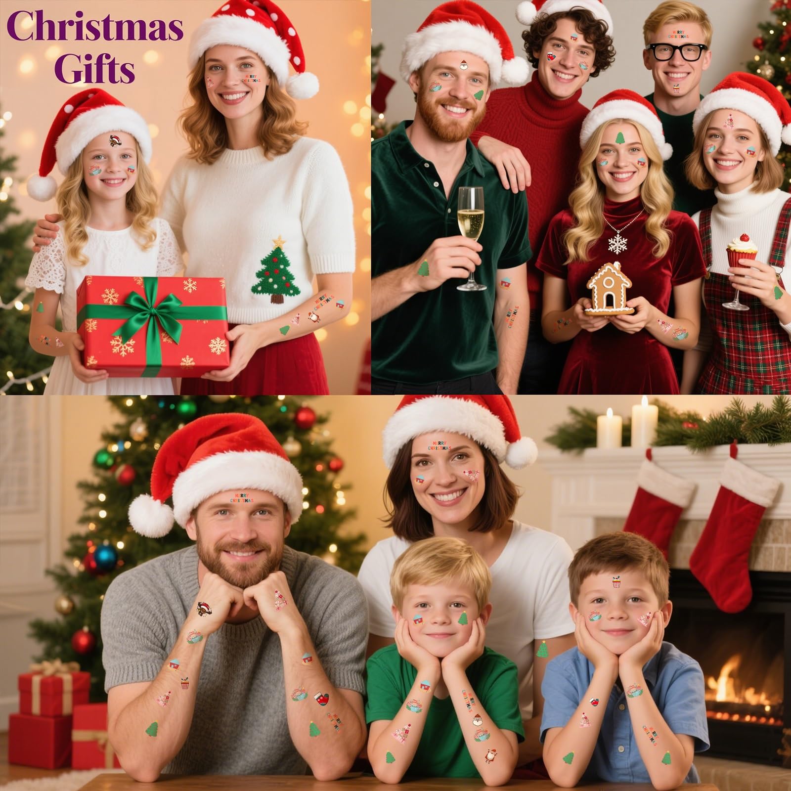 Bisonful reindeer pattern tattoos provide quick holiday accents