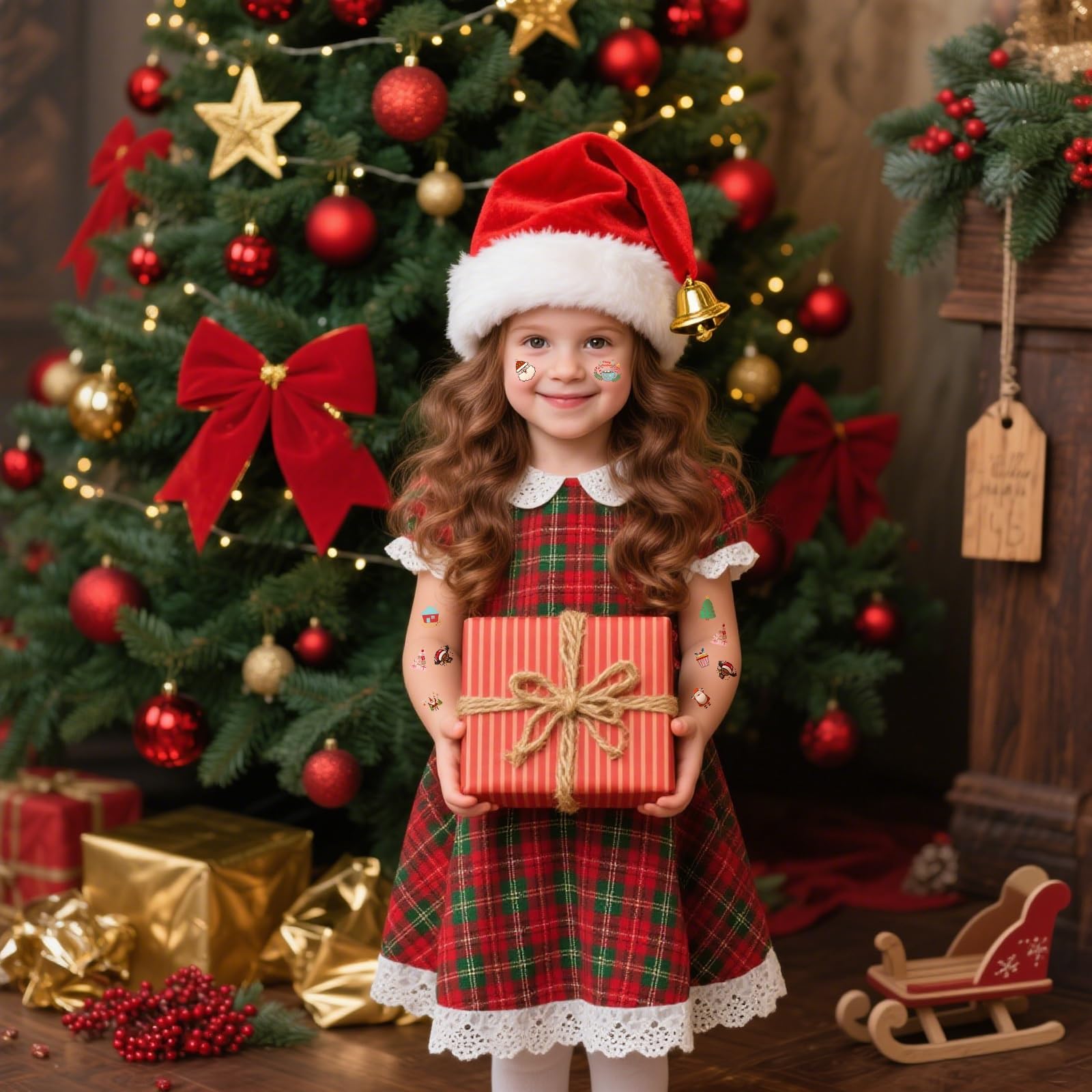 Bisonful Santa pattern temporary tattoos for kids' holiday charm