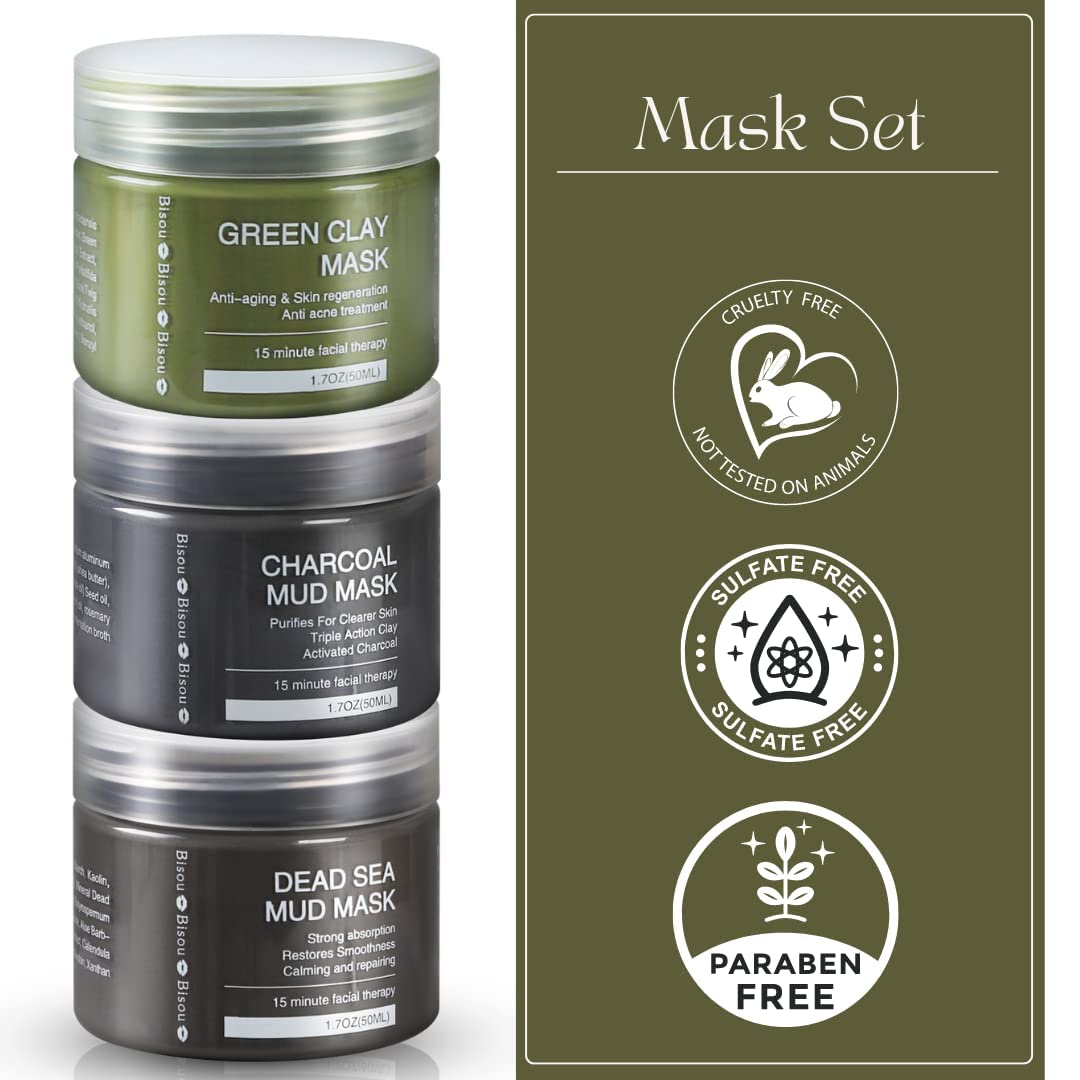 Bisou Bisou Bisou mask trio shown in a purifying skincare routine