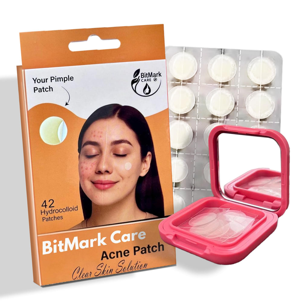 BitMark Care mirrored case patches for on-the-go acne care.