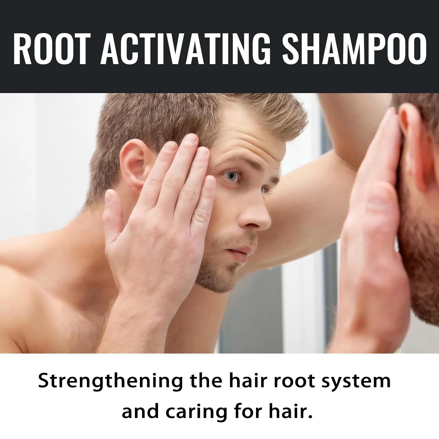 Biuhorey Root Activator Shampoo in shower scene supporting daily scalp care.