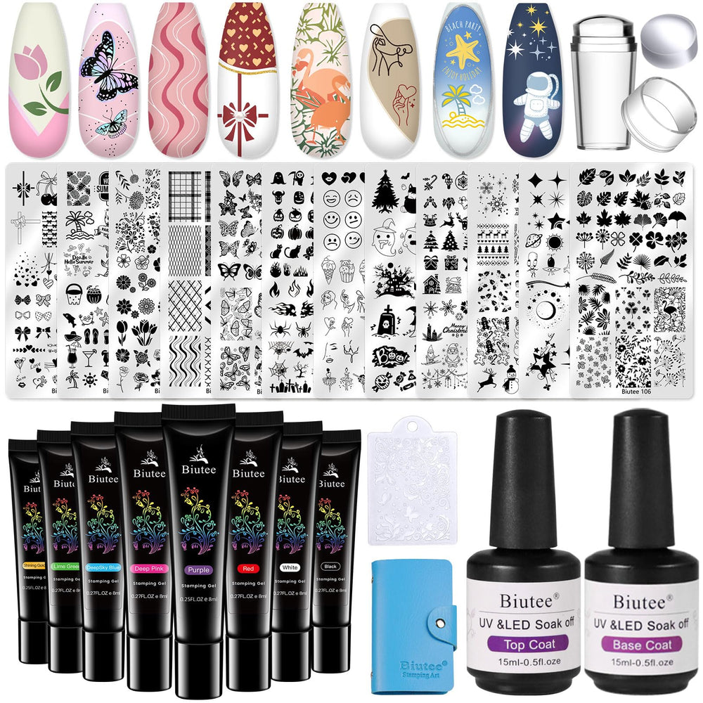 Biutee nail stamper kit 12pcs plates close-up for diverse home nail art patterns