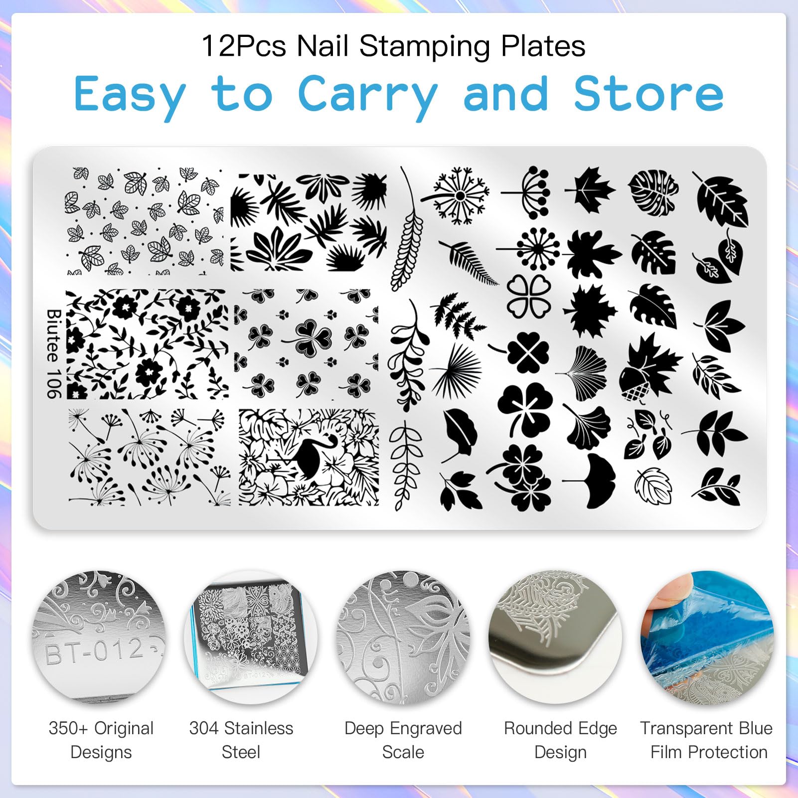 Biutee pigmented stamping colors in 8 shades for bold, smooth coverage