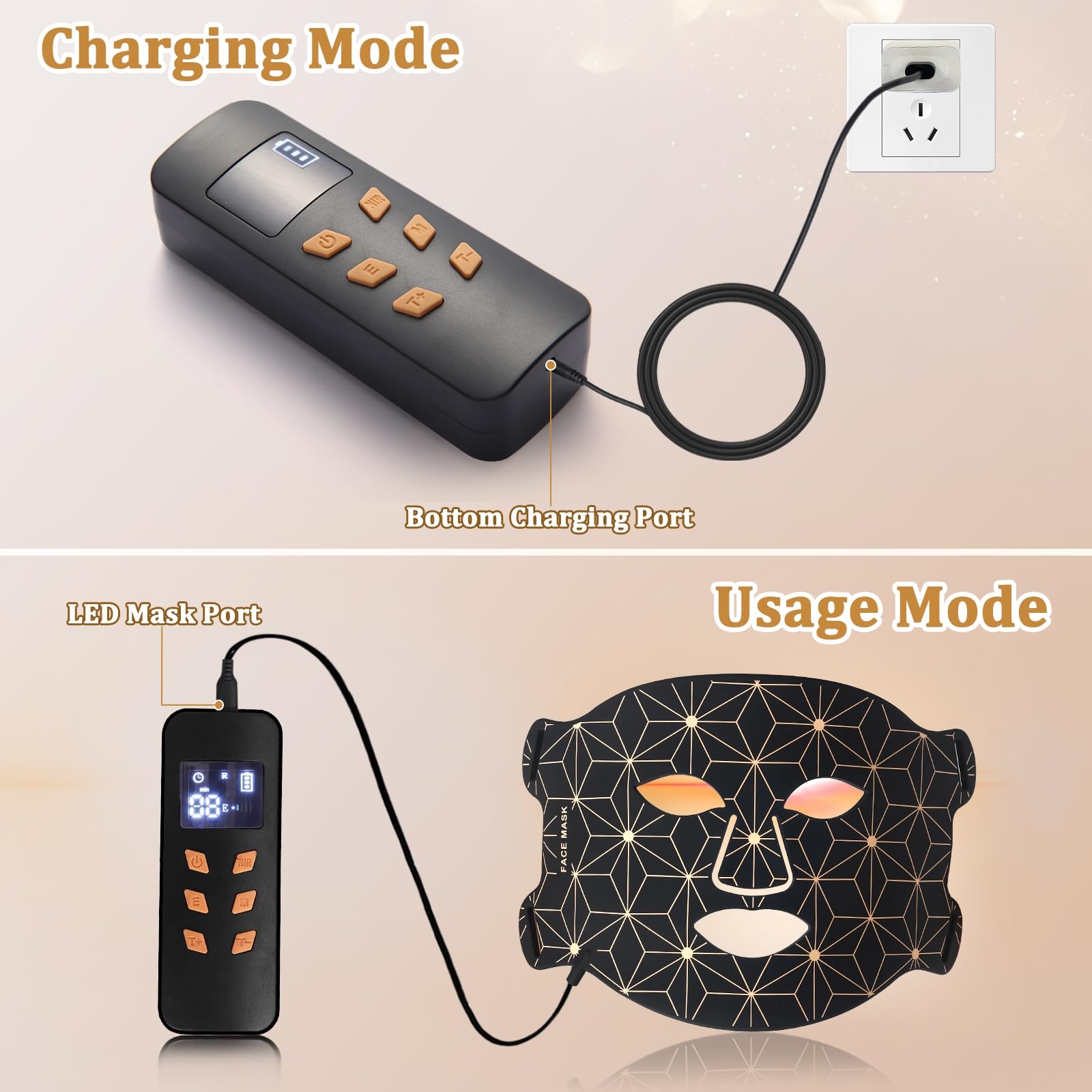 biuufish packaging contents including mask, controller, adapter, USB cable, and straps