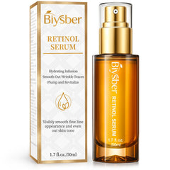BIYSBER retinol serum bottle with pump enables easy daily application for anti-aging care.