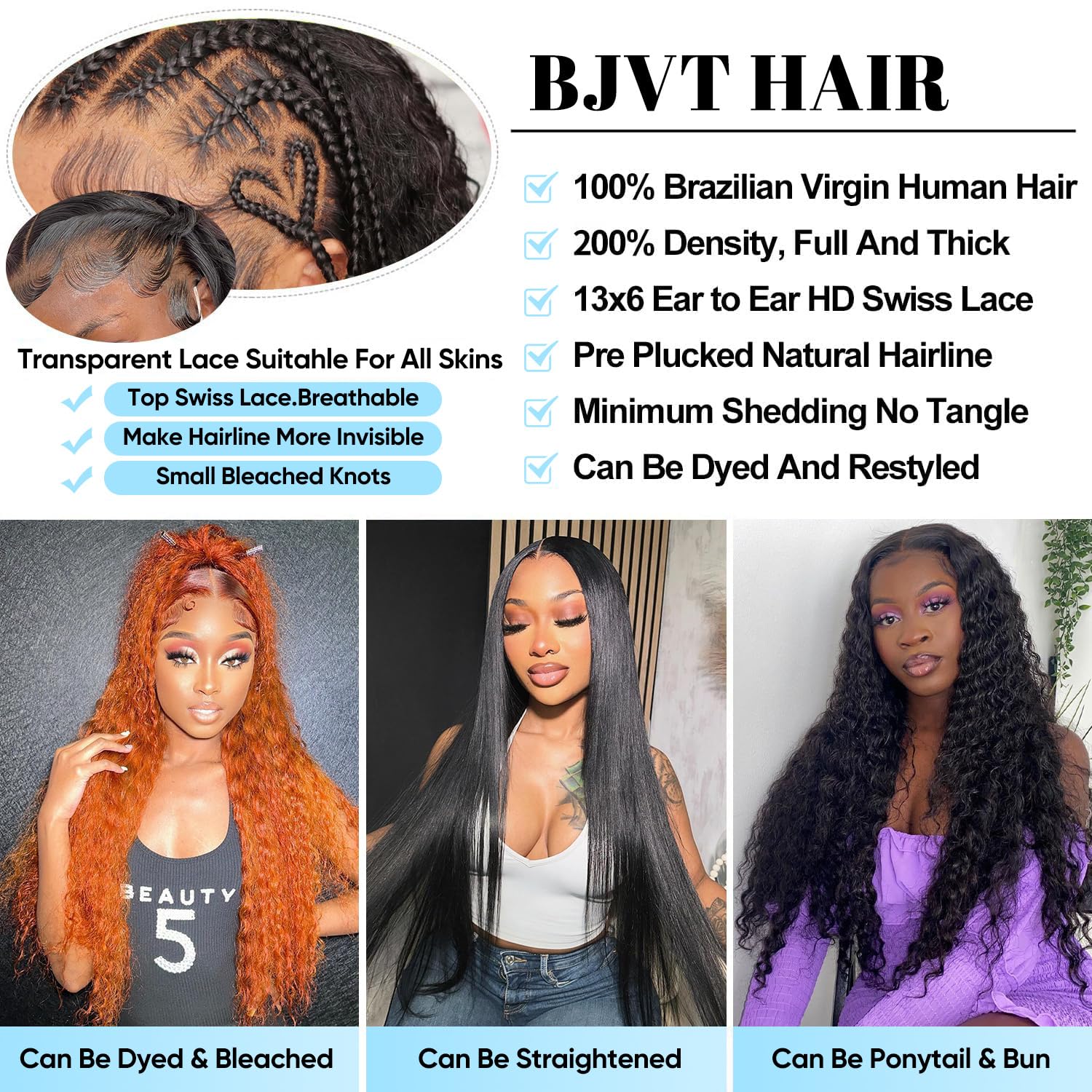 BJVT HD Swiss lace detail for a seamless scalp appearance.